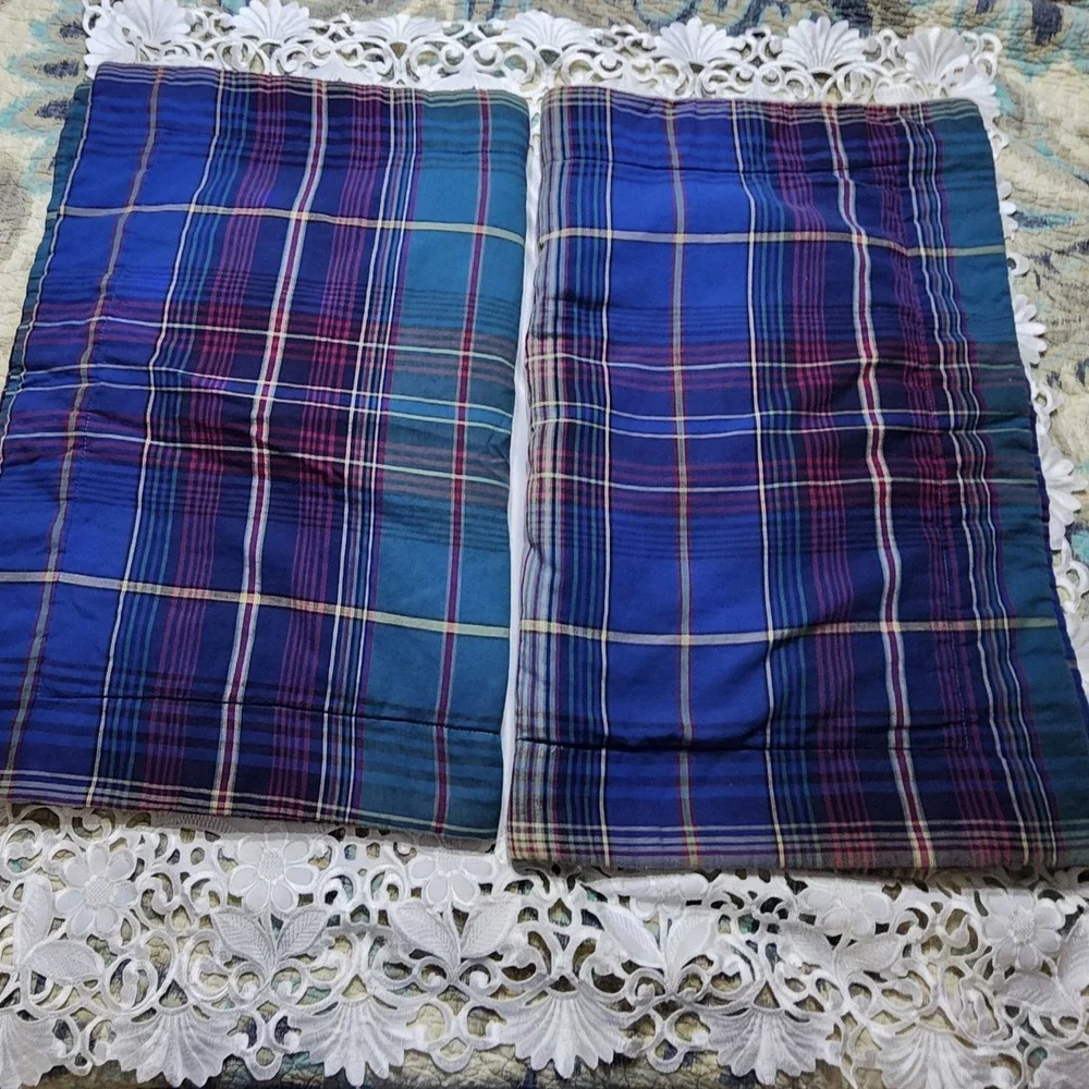 JCPenney Home Collection Plaid Pillow Shams Set of 2 Blue Teal Cotton Standard